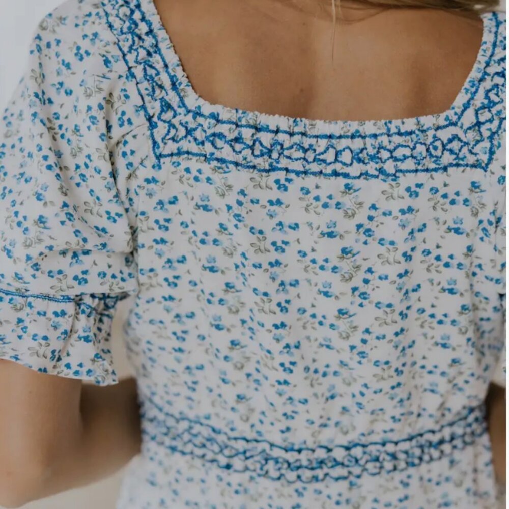 NWT 6/12 Smocked Puff Sleeve Midi Summer Dress - Picture 4 of 5